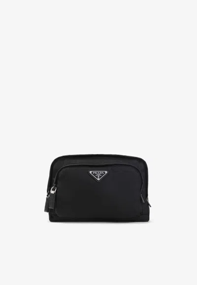 Prada Triangle Logo Re-nylon Pouch In White