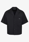 Prada Short Sleeve Collared Jacket Front Pocket In Black