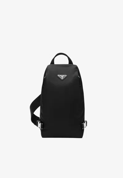 Prada Triangle Logo Re-nylon Single-shoulder Backpack In Black