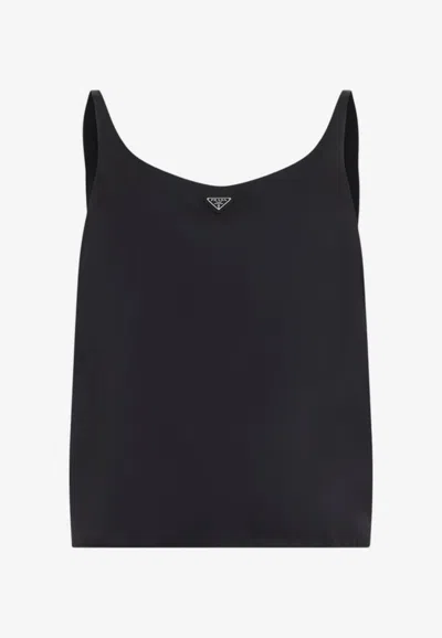 Prada Triangle Logo Re-nylon Tank Top In Black