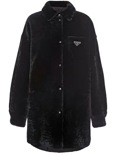 Prada Triangle-logo Reversible Coat In Black