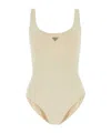 Prada Costume Intero In Nylon Stretch Decorato Donna In Nude