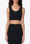Prada Logo Ribbed-knit Jersey Crop Top In Black