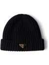 Prada Womens Black Logo-embellished Knitted Wool Beanie In Brown