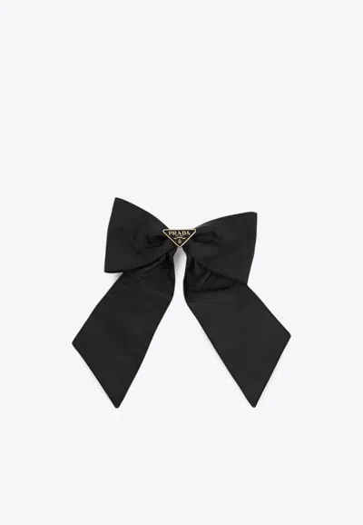 Prada Triangle Logo Ribbon Hair Clip In Black