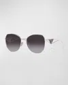 Prada Triangle Logo Round Metal Sunglasses In Dark Grey