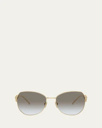 Prada Triangle Logo Round Metal Sunglasses In Gray
