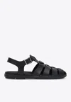 Prada Black Rubber Sandals With Tech Straps And Buckle Closure In Black