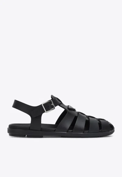 PRADA TRIANGLE LOGO RUBBER CAGE SANDALS