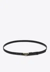 Prada Triangle Logo Saffiano Thin Leather Belt In Black