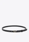 Prada Triangle Logo Saffiano Leather Belt In Black