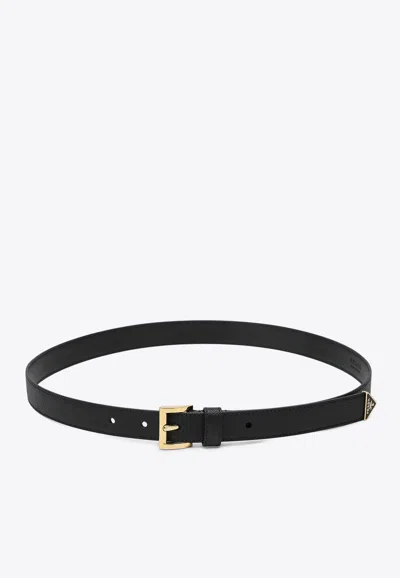 Prada Triangle Logo Saffiano Leather Belt In Black