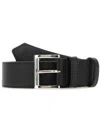Prada Logo Plaque Leather Belt In Black