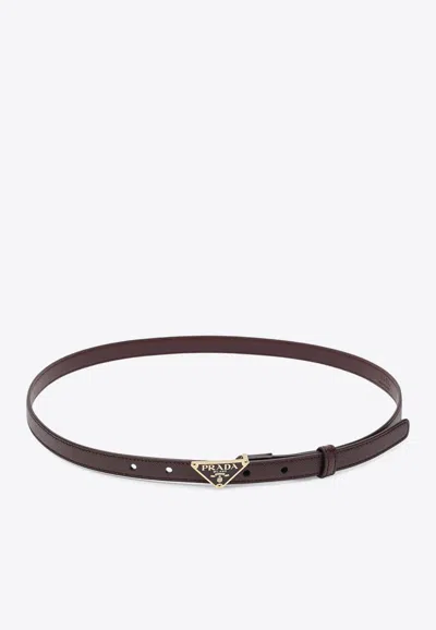 Prada Triangle Logo Saffiano Leather Belt In Burgundy