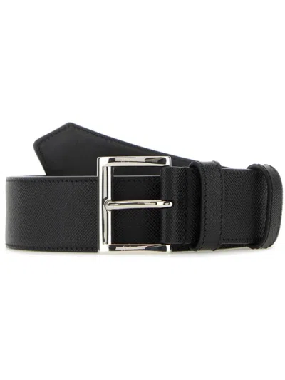Prada Logo Plaque Leather Belt In Brown