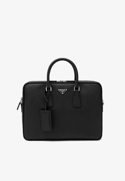 PRADA TRIANGLE LOGO SAFFIANO LEATHER BRIEFCASE