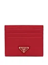 Prada Triangle-logo Saffiano Leather Card Holder In Red