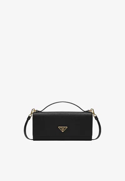 Prada Triangle Logo Saffiano Leather Clutch In Orange