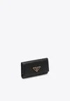 Prada Triangle Logo Saffiano Leather Key-ring Holder In Black