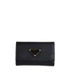 Prada Triangle Logo Saffiano-leather Keyring Case In Black