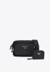 Prada Triangle Logo Saffiano Leather Messenger Bag In Black