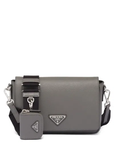 Prada Triangle-logo Saffiano Leather Shoulder Bag In Gray