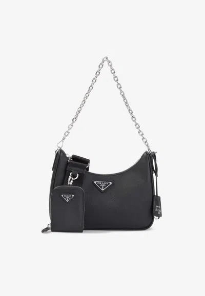 Prada Triangle Logo Saffiano Leather Shoulder Bag In Purple
