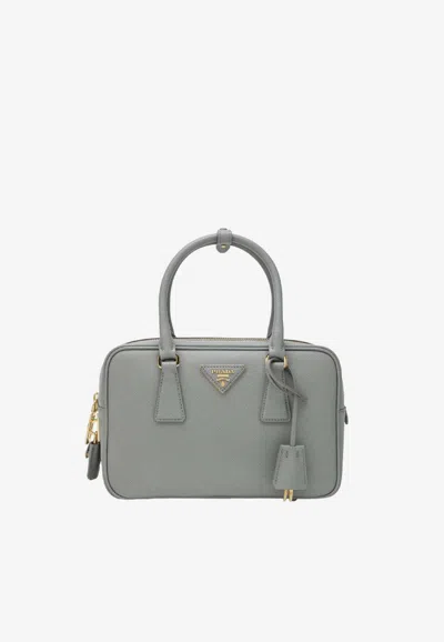 Prada Triangle Logo Saffiano Leather Top Handle Bag In Gray