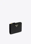 Prada Womens Black Brand-plaque Small Saffiano Leather Wallet In Beige