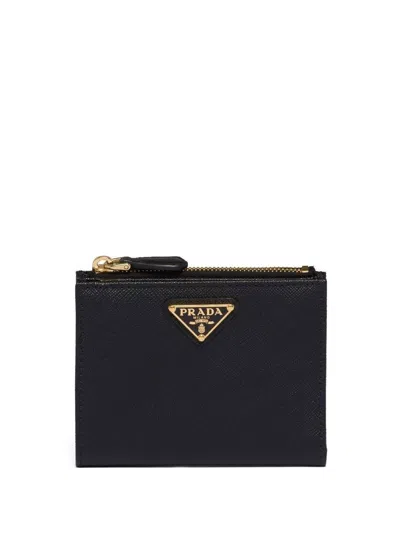 Prada Womens Black Brand-plaque Small Saffiano Leather Wallet