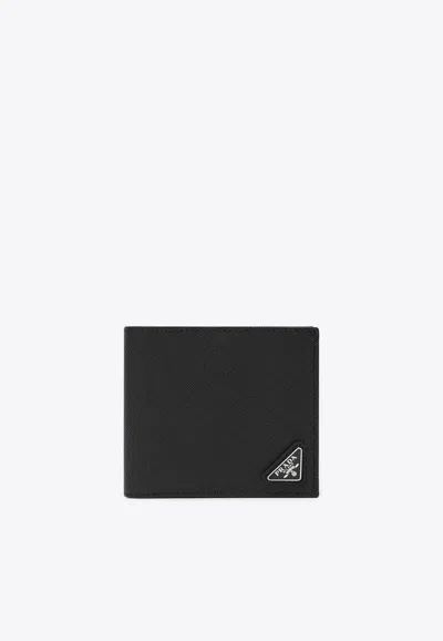 Prada Triangle Logo Saffiano Leather Wallet In Black