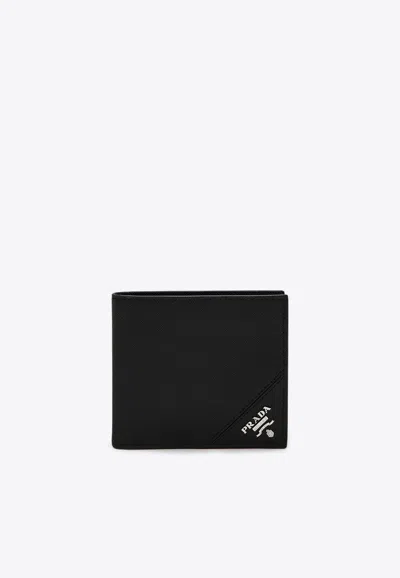 Prada Triangle Logo Saffiano Leather Wallet In Black