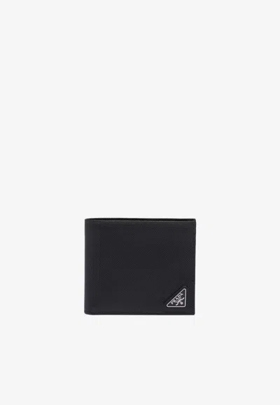 Prada Triangle Logo Saffiano Leather Wallet In Black