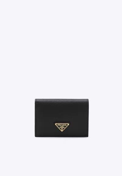 Prada Triangle Logo Saffiano Leather Wallet In Black