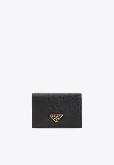 Prada Triangle Logo Saffiano Leather Wallet In Black