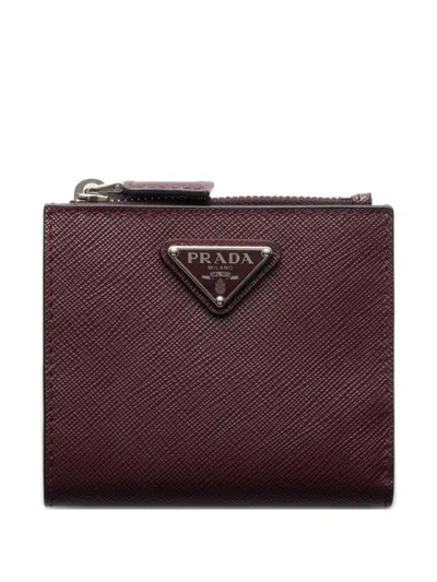 Prada Triangle Logo Saffiano Leather Wallet In Burgundy