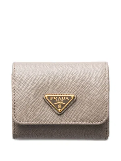 Prada Triangle-logo Saffiano Leather Wallet In Neutral