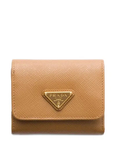 Prada Triangle-logo Saffiano Leather Wallet In Neutral