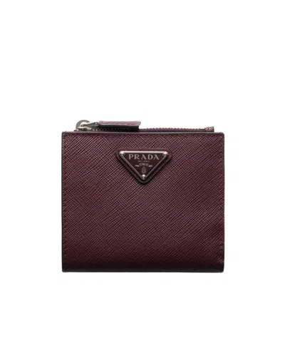Prada Triangle Logo Saffiano Leather Wallet In White