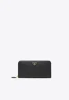 Prada Triangle Logo Saffiano Leather Zip-around Wallet In Black