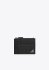 Prada Triangle Logo Saffiano Leather Zip Cardholder In Black