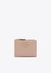 Prada Triangle Logo Saffiano Leather Zip Wallet In Neutral