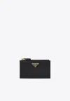 Prada Triangle Logo Saffiano Leather Zipped Cardholder In Black
