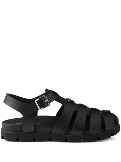 Prada Triangle-logo Sandals In Black