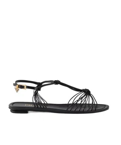 Prada Triangle-logo Sandals In Black