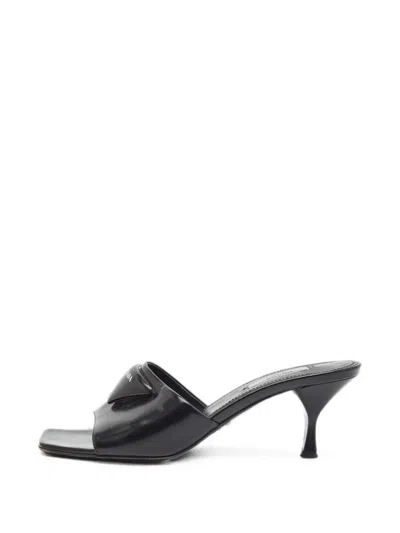 Pre-owned Prada Triangle Logo Sandals In Black