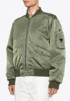 Prada Triangle Logo Satin Bomber Jacket In Green