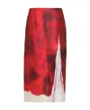 Prada Midirock Aus Bedrucktem Satin Mit Schlitz In Red