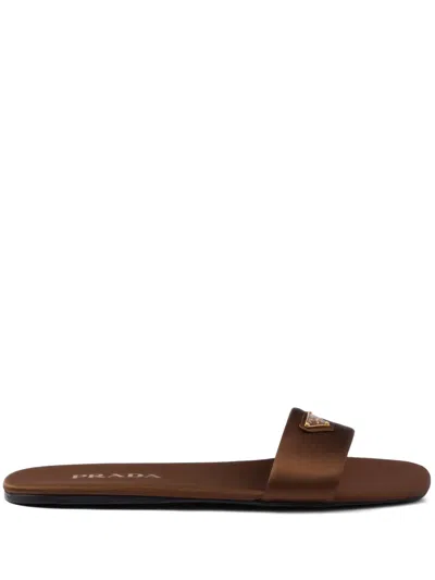 Prada Women's Chocolate Leather Slippers Sandal In Brown