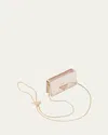 Prada Triangle Logo Sequin Card Holder With Chain Strap In Cammeo